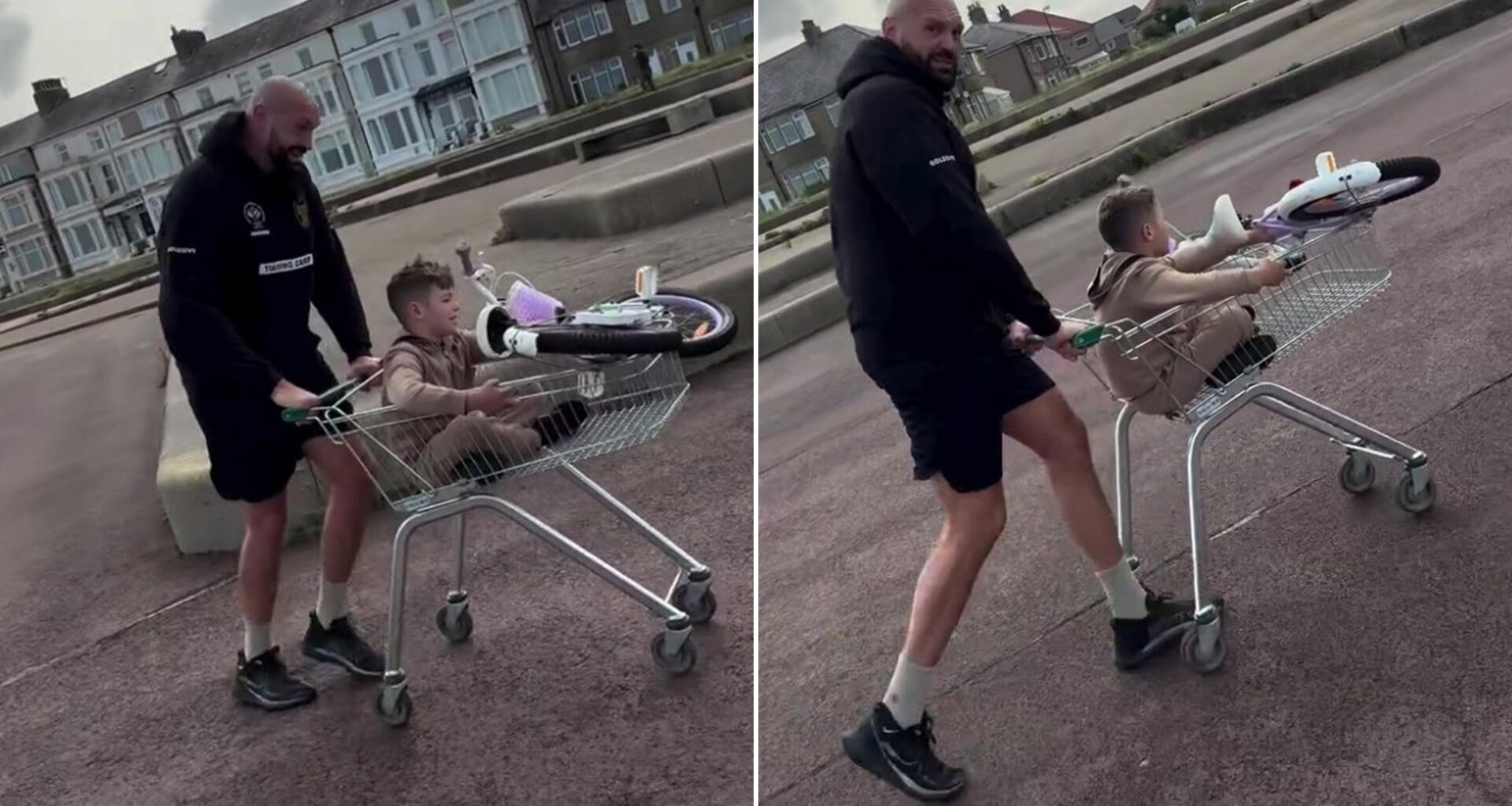Tyson Fury forced to push struggling son in a shopping trolley as boxing icon admits 'it's not ideal'