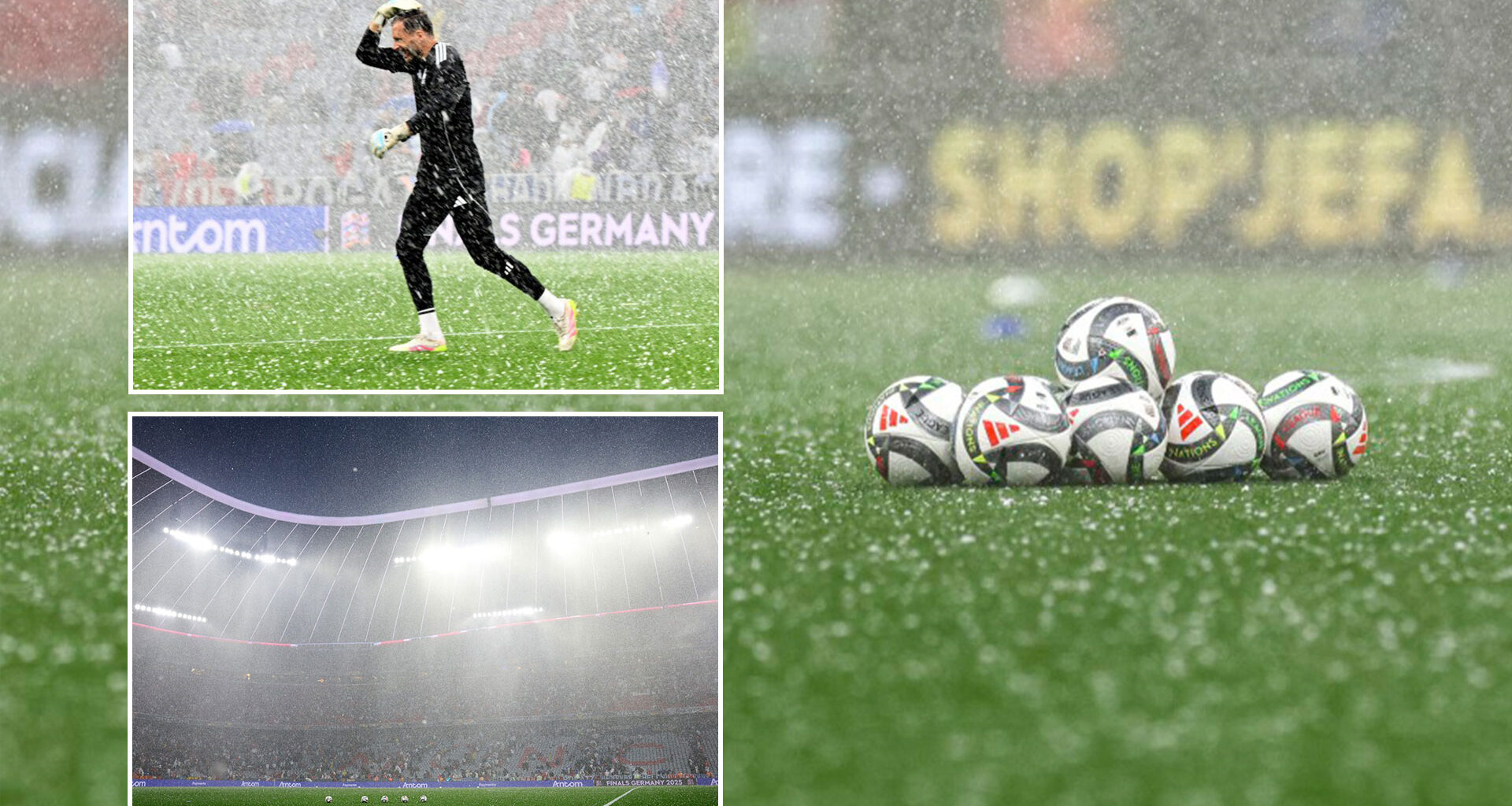 Germany vs Portugal Nations League clash DELAYED as players are forced to protect themselves from hailstones