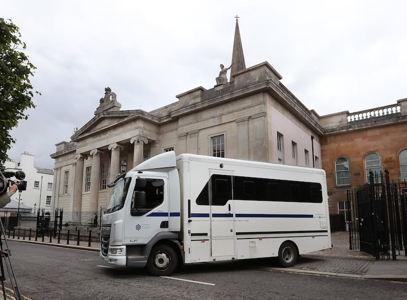 Paul Doherty and Gerry Farmer are taken from Derry Crown Court on Friday after they were sentenced in connection to the illegal dumping at Mobuoy on the outskirts of Derry. Picture Margaret McLaughlin 6-6-2025