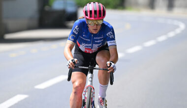 KUSSNACHT, SWITZERLAND - JUNE 14: Kristen Faulkner of The United States and Team EF Education-Oatly competes in the breakaway during the 5th Tour de Suisse Women 2025, Stage 3 a 123.1km stage from Oberkirch to Kussnacht / #UCIWWT / on June 14, 2025 in Kussnacht, Switzerland. (Photo by Tim de Waele/Getty Images)