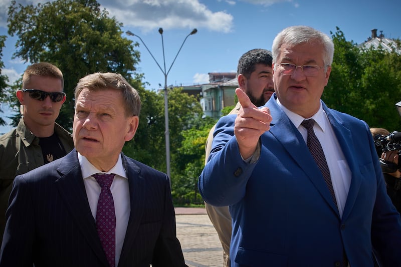 German foreign minister Johann Wadephul (left) and Ukrainian foreign minister Andrii Sybiha in Kyiv. Photograph: Efrem Lukatsky/AP