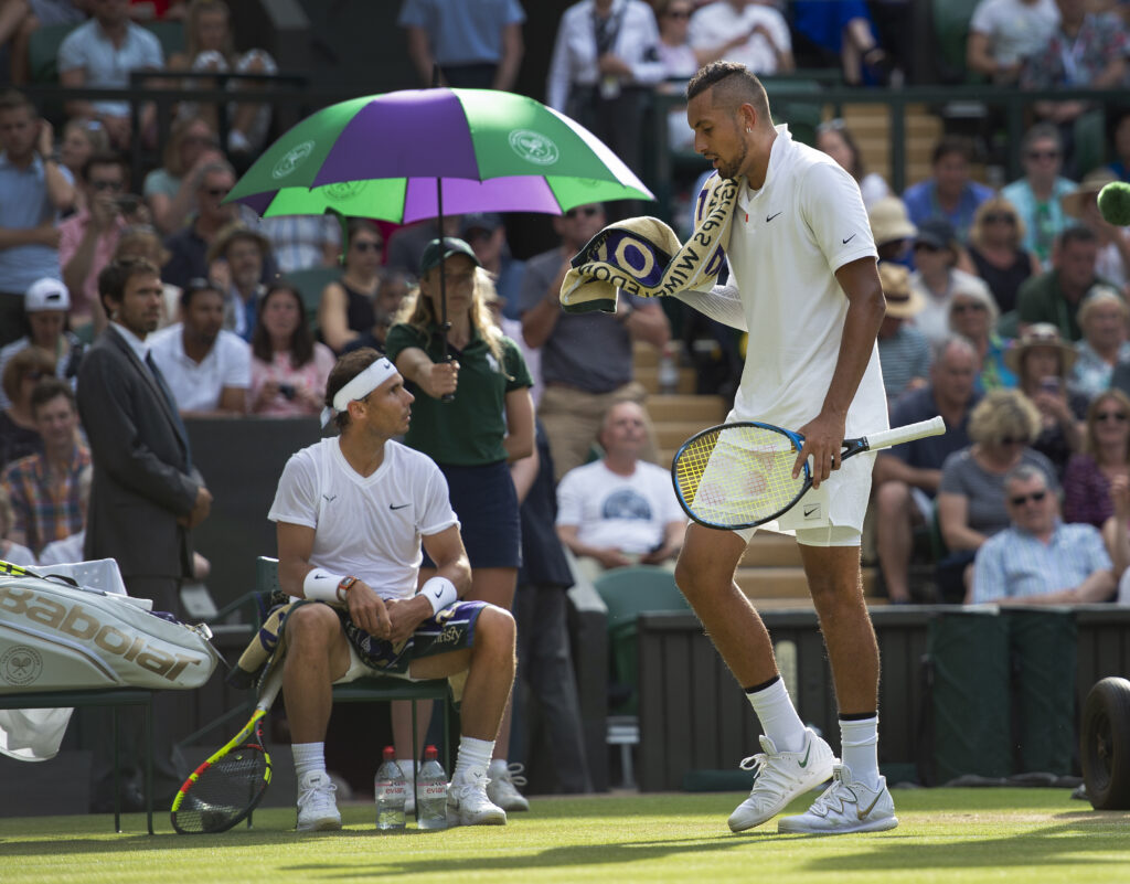 Rafael Nadal and Nick Kyrgios at Wimbledon in 2019.