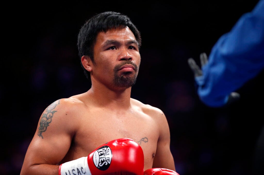 Manny Pacquiao during his fight with Keith Thurman (not pictured)