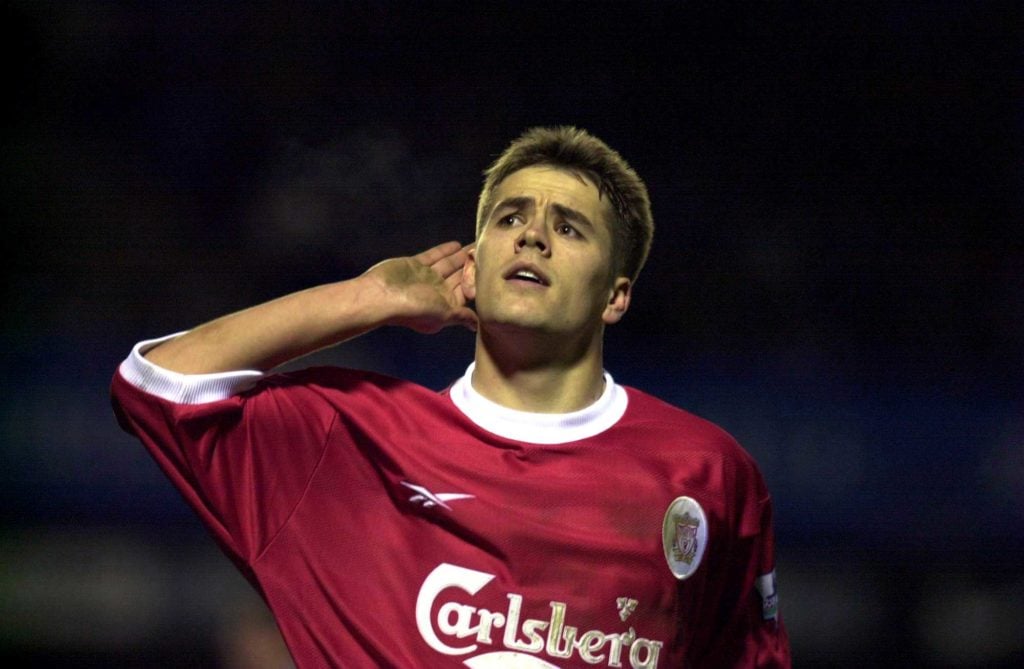 Michael Owen celebrates after scoring for Liverpool against Newcastle at St James' Park.