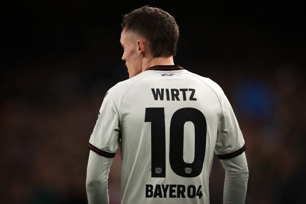 Florian Wirtz with his back to the camera with his number 10 shirt number prominent