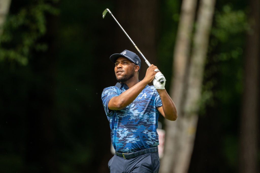 Harold Varner III in action during the International Series at Foxhills Golf Club in England