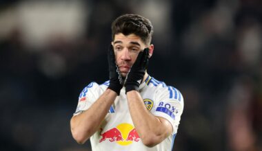 Manor Solomon of Leeds United looks dejected following the Sky Bet Championship match between Hull City AFC and Leeds United FC at MKM Stadium on J...