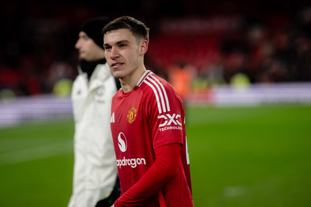 Manuel Ugarte of Manchester United walks off the pitch after the Premier League match between Manchester United FC and Ipswich Town FC