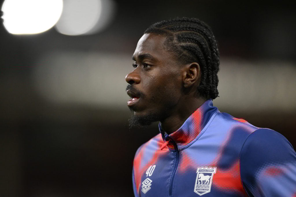 Ipswich Town defender Axel Tuanzebe warms up against Nottingham Forest.