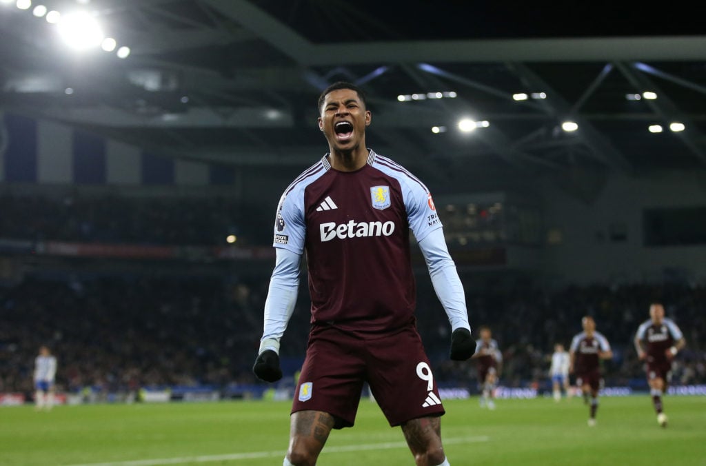 Marcus Rashford celebrates during Brighton Hove Albion vs Aston Villa in the Premier League