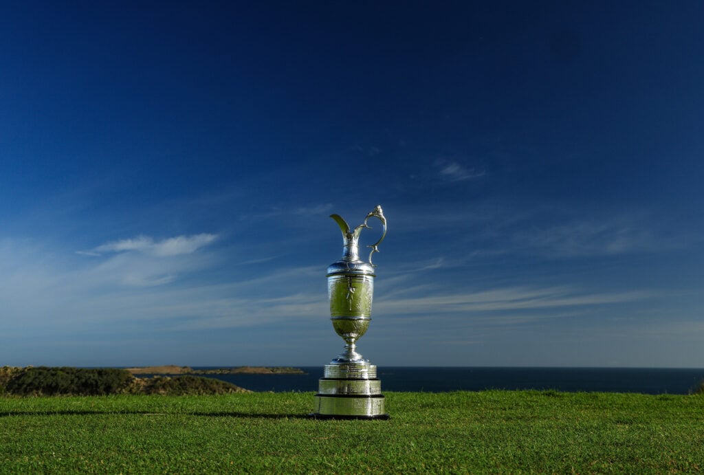 The Claret Jug pictured at Royal Portrush ahead of the 153rd Open Championship in 2025
