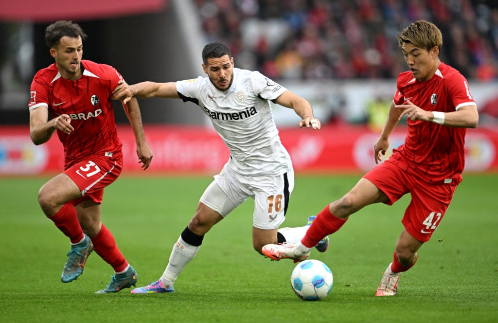 Emiliano Buendia during a Bundesliga match for Bayer Leverkusen.