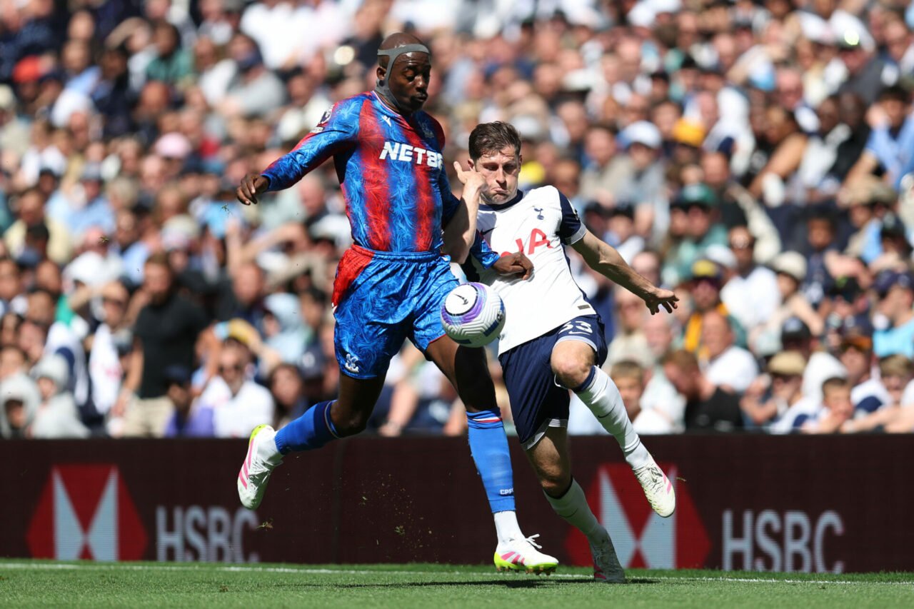 Jean-Philippe Mateta of Crystal Palace and Ben Davies of Tottenham Hotspur during the Premier League match between Tottenham Hotspur FC and Crystal...