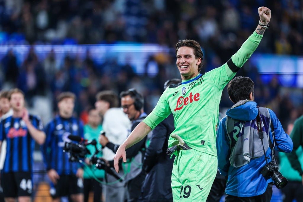 Marco Carnesecchi of Atalanta BC celebrates the victory at