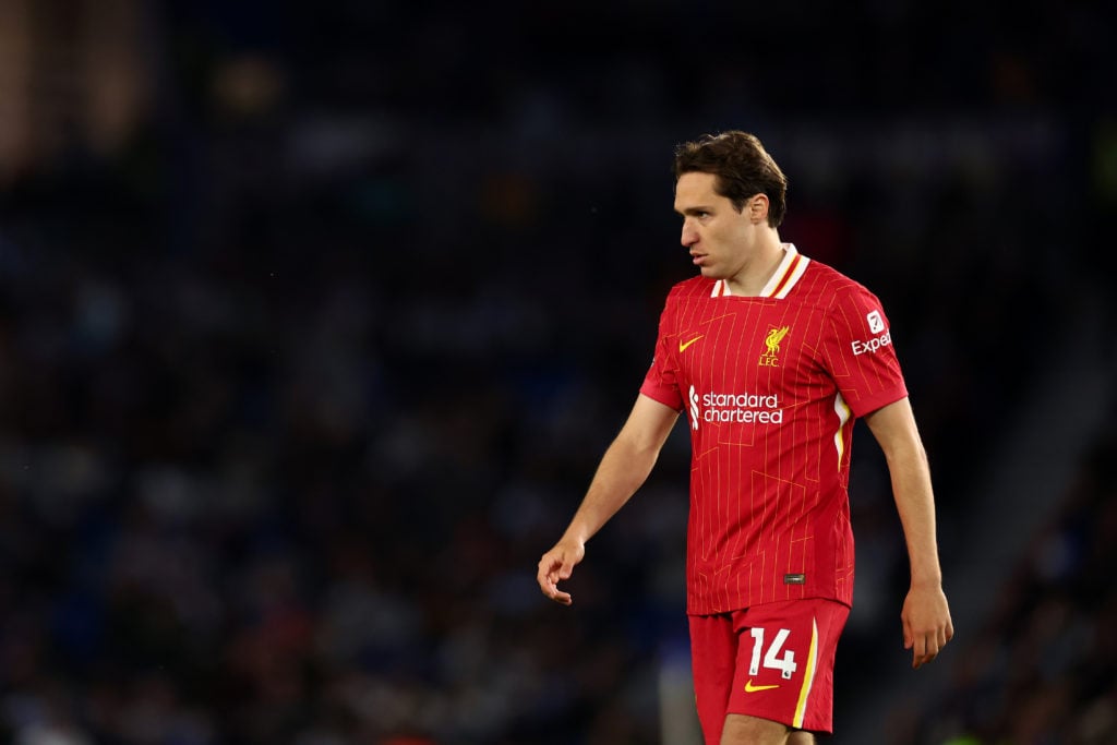 Federico Chiesa pictured in action for Liverpool during their game against Brighton.
