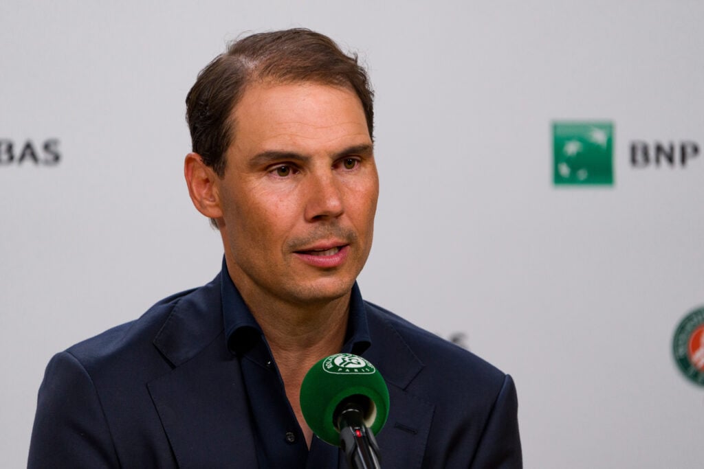 Rafael Nadal speaks to the media during the 2025 French Open