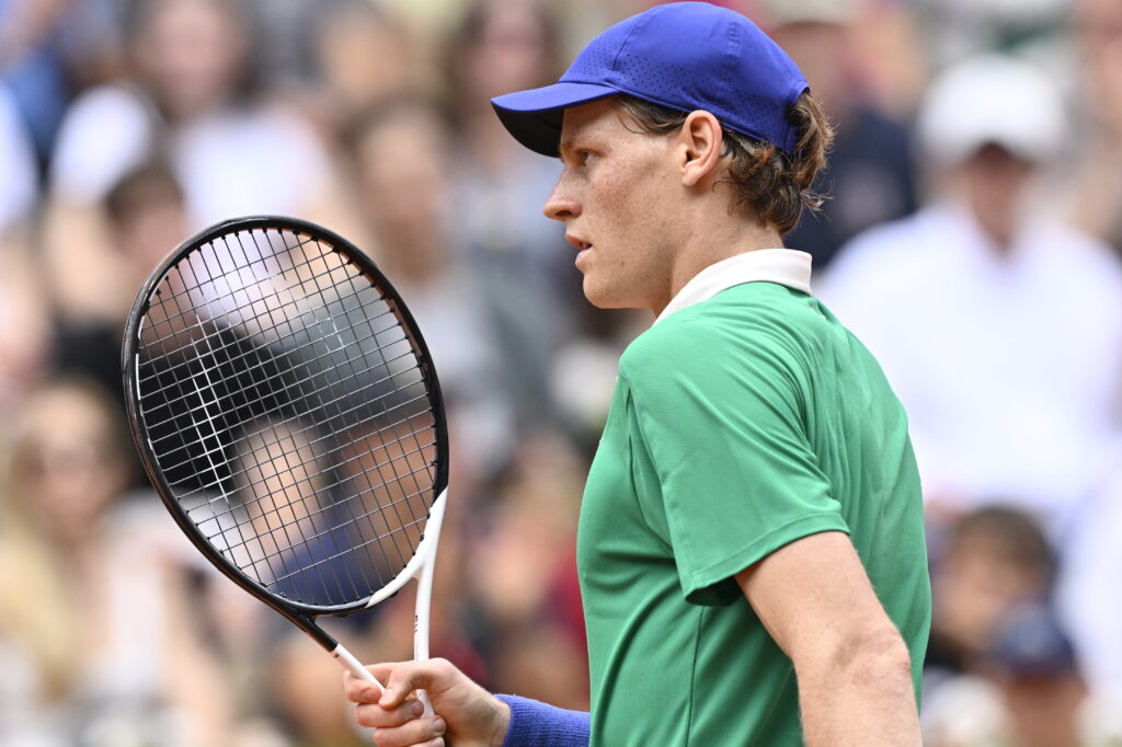 Jannik Sinner celebrates during his winner over Jiri Lehecka at the 2025 French Open