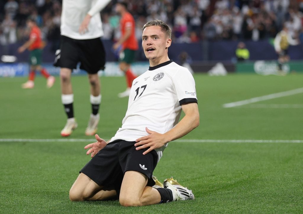Florian Wirtz celebrates scoring for Germany against Portugal in the UEFA Nations League.