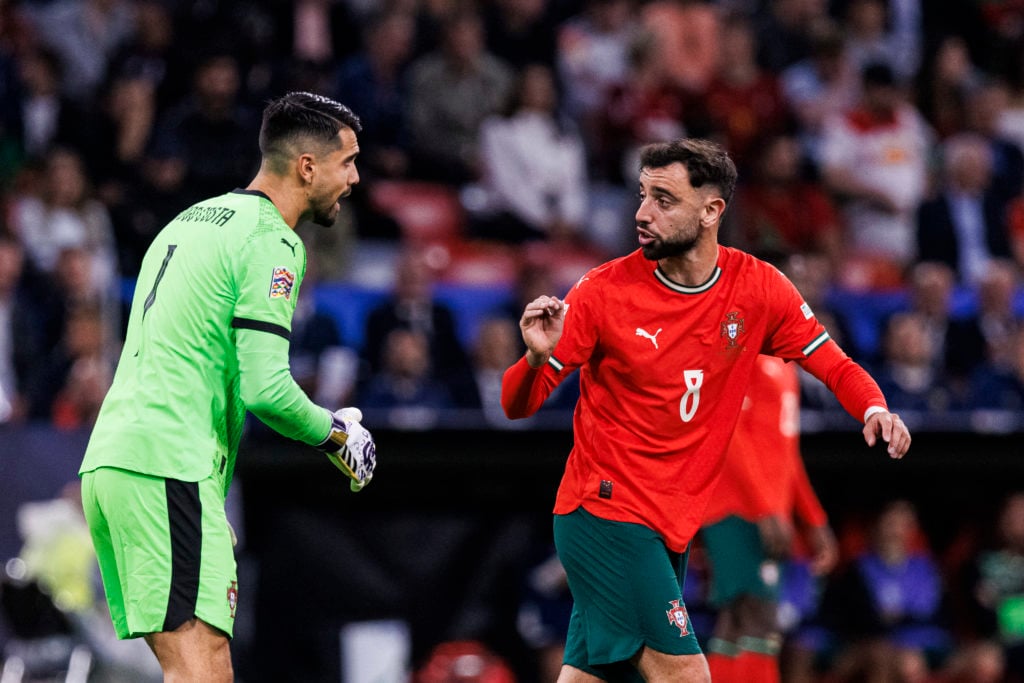 Bruno Fernandes and Diogo Costa in conversation for Portugal.
