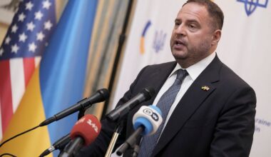 Ukrainian Presidential Office Head Andriy Yermak speaks during a news conference at the Ukrainian Embassy in Washington, D.C