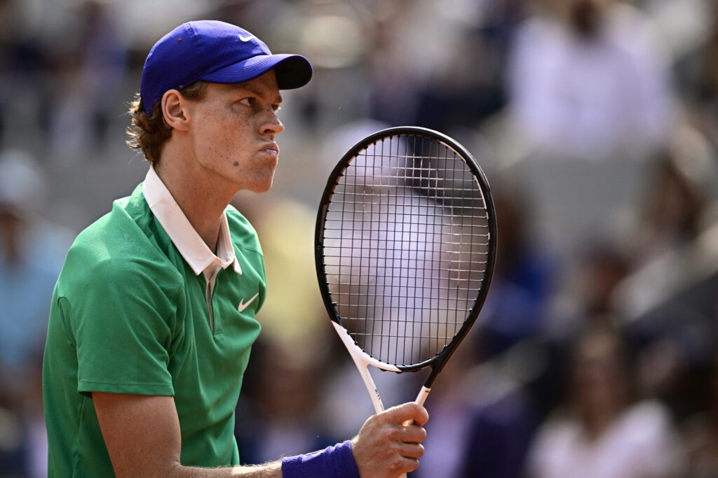 Jannik Sinner celebrates a point during his defeat to Carlos Alcaraz at the 2025 French Open
