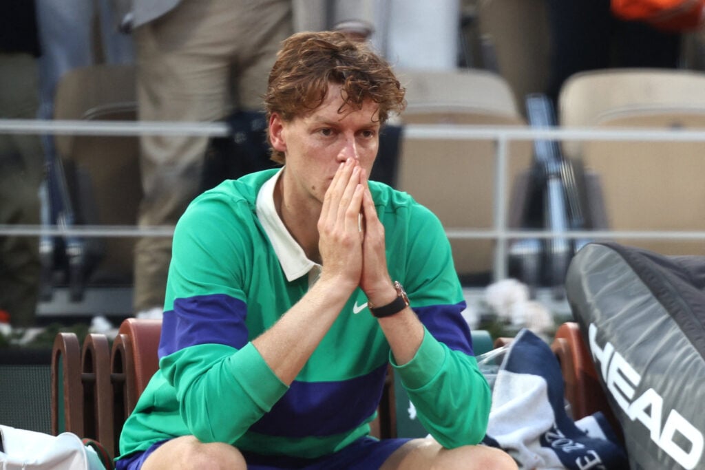Jannik Sinner reacts after losing the 2025 French Open final