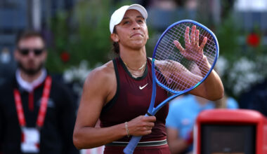 Madison Keys and Taylor Fritz both react after winning their first matches of the grass court season