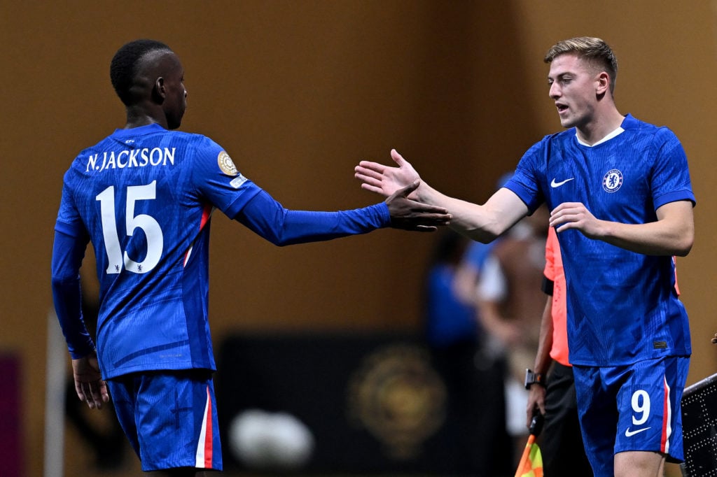 Liam Delap and Nicolas Jackson shake hands during Chelsea FC v Los Angeles Football Club: Group D - FIFA Club World Cup 2025