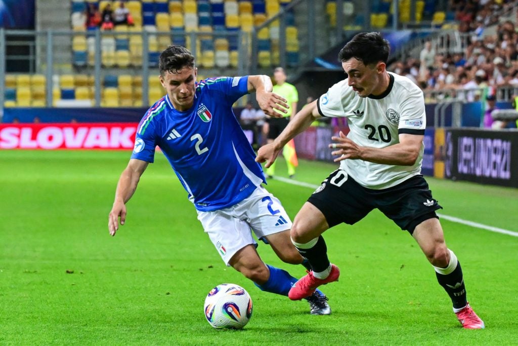 Mattia Zanotti in action for Italy's U21 side against Germany.