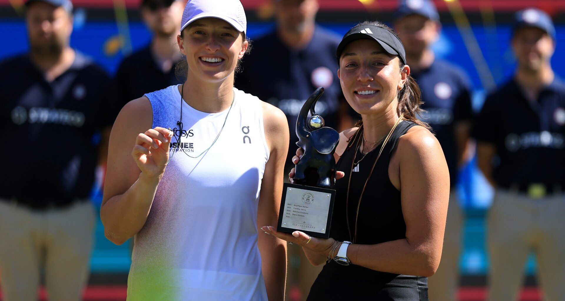 Coco Gauff and Madison Keys react after Jessica Pegula beats Iga Swiatek in the Bad Homburg Open final