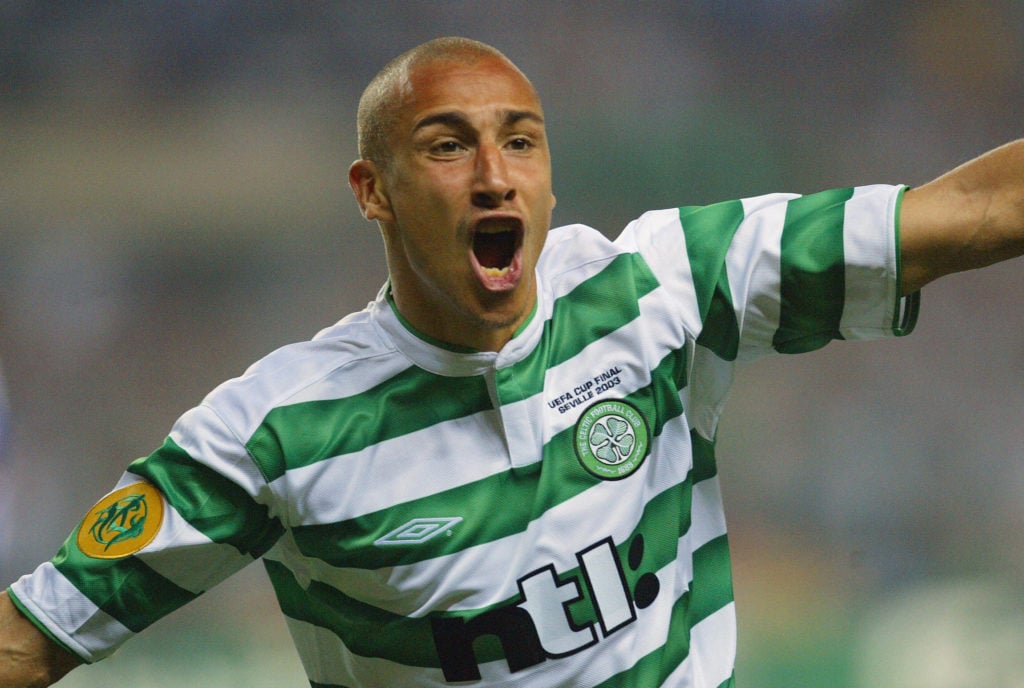 Henrik Larsson celebrates scoring for Celtic in 2004