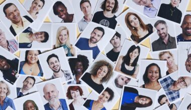 A scattering of photos of a diverse group of people