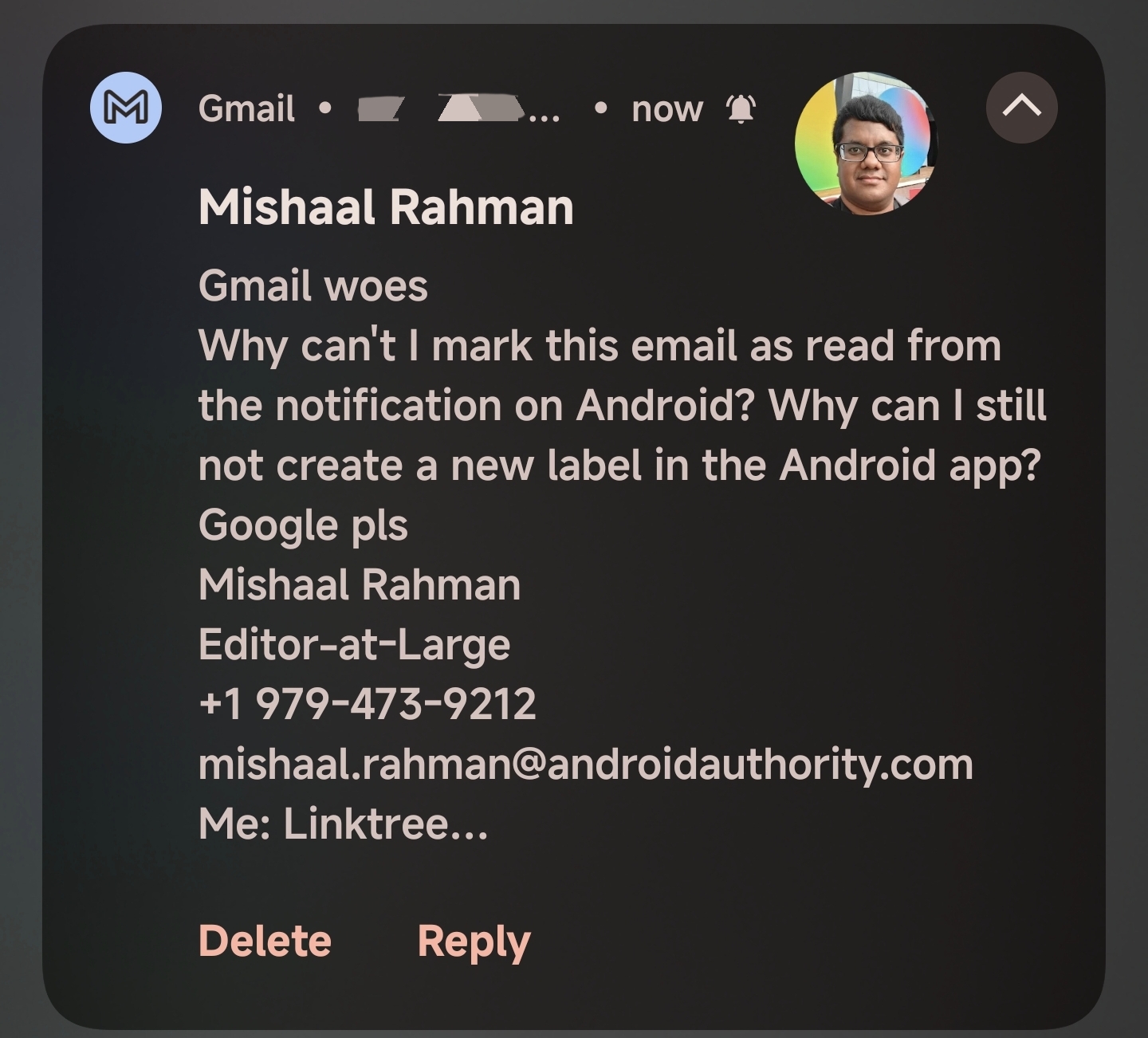 Gmail notification on Android without mark as read