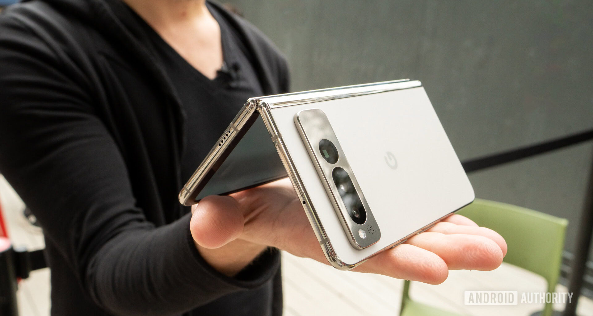 Google Pixel Fold half closed on palm 3