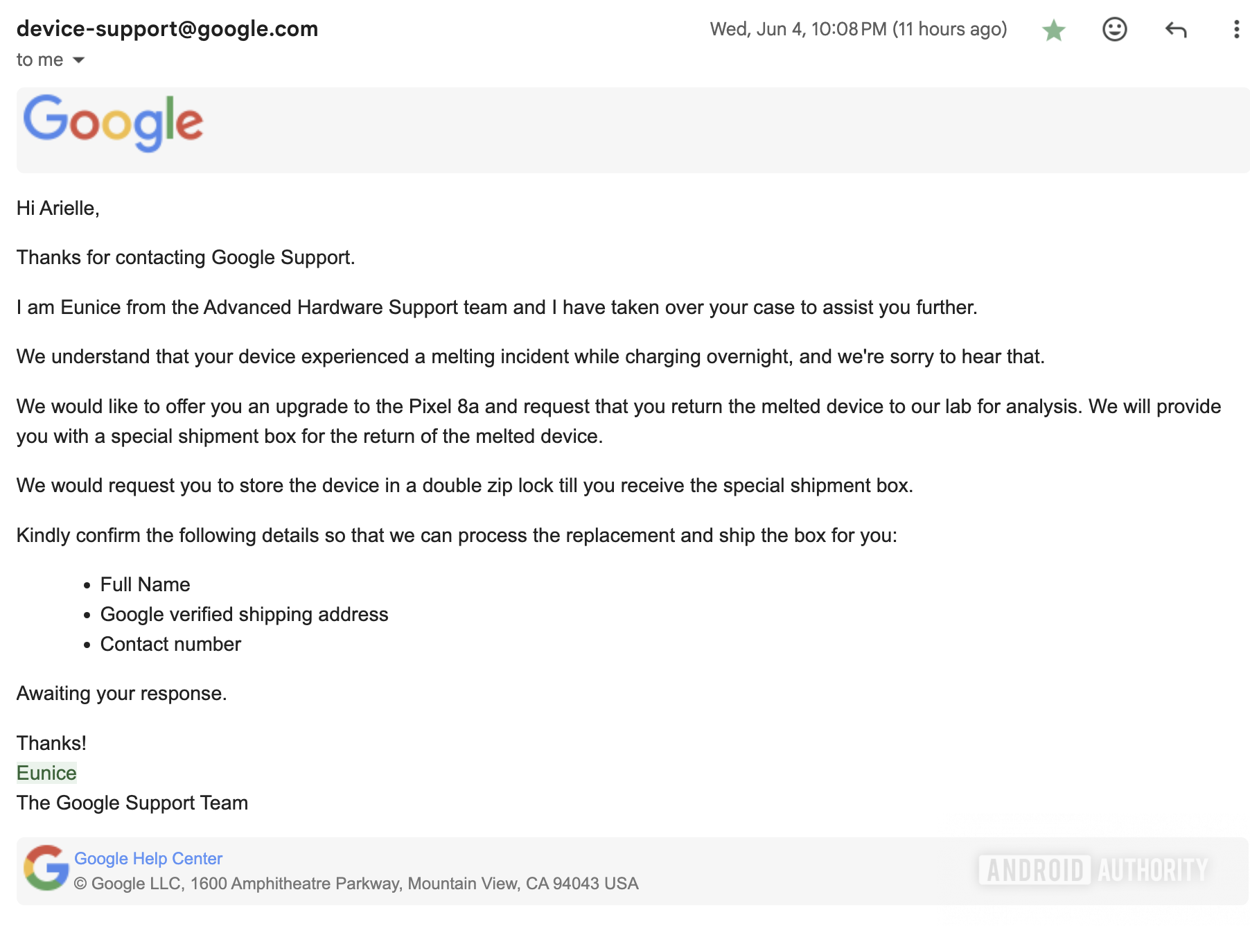 Google Response to Google Pixel 9a Melting