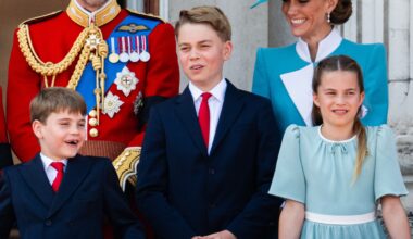 Prince Louis of Wales, Prince William, Prince of Wales, Prince George of Wales, Catherine, Princess of Wales and Princess Charlotte of Wales during Trooping The Colour 2025 on June 14, 2025