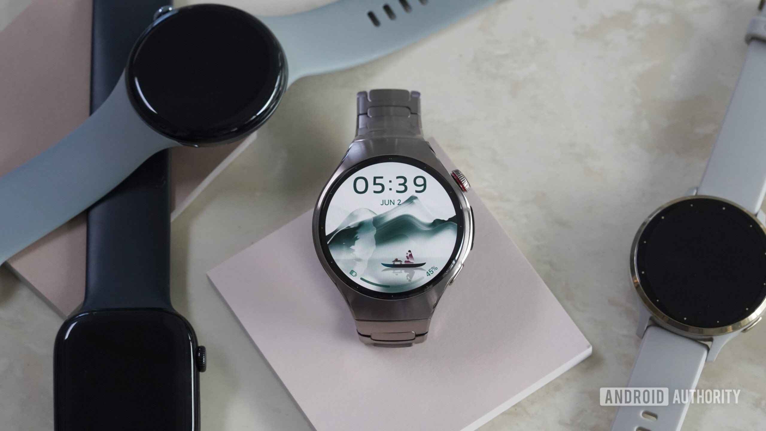 A Huawei Watch 5 rests among alternatives.