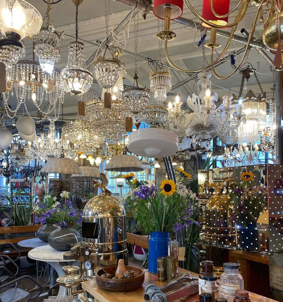 insitu manchester antiques interior chandeliers tables lamps vases