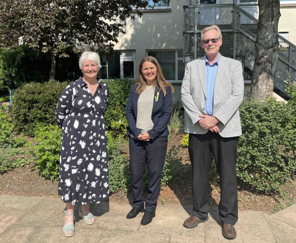 Maggie Hardy with MP Vickki Slade and Brad Rootes Locality manager at Wareham Hospital