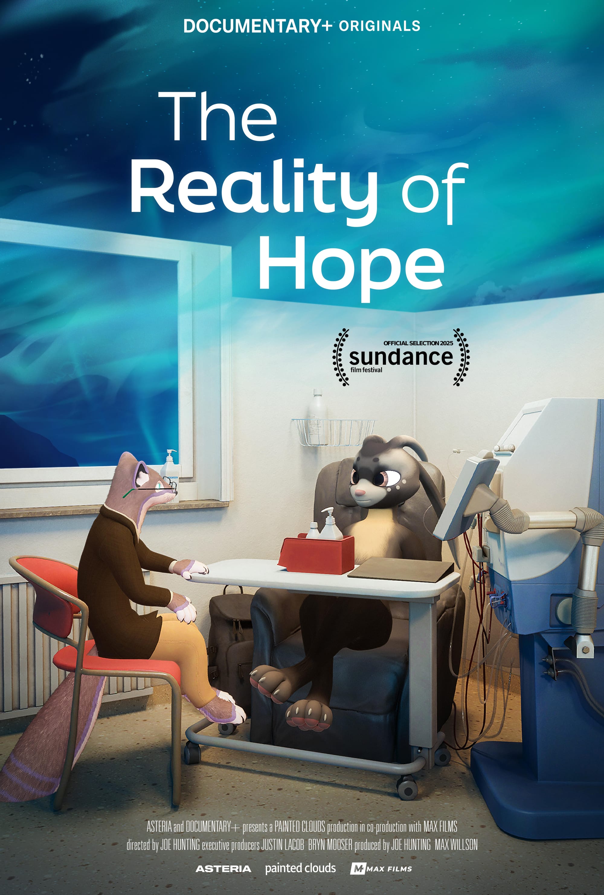 The promotional poster for the movie The Reality of Hope (two furry avatars sitting at a digital hospital setting)