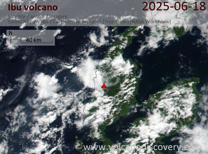 Satellite image of Ibu volcano on 18 Jun 2025