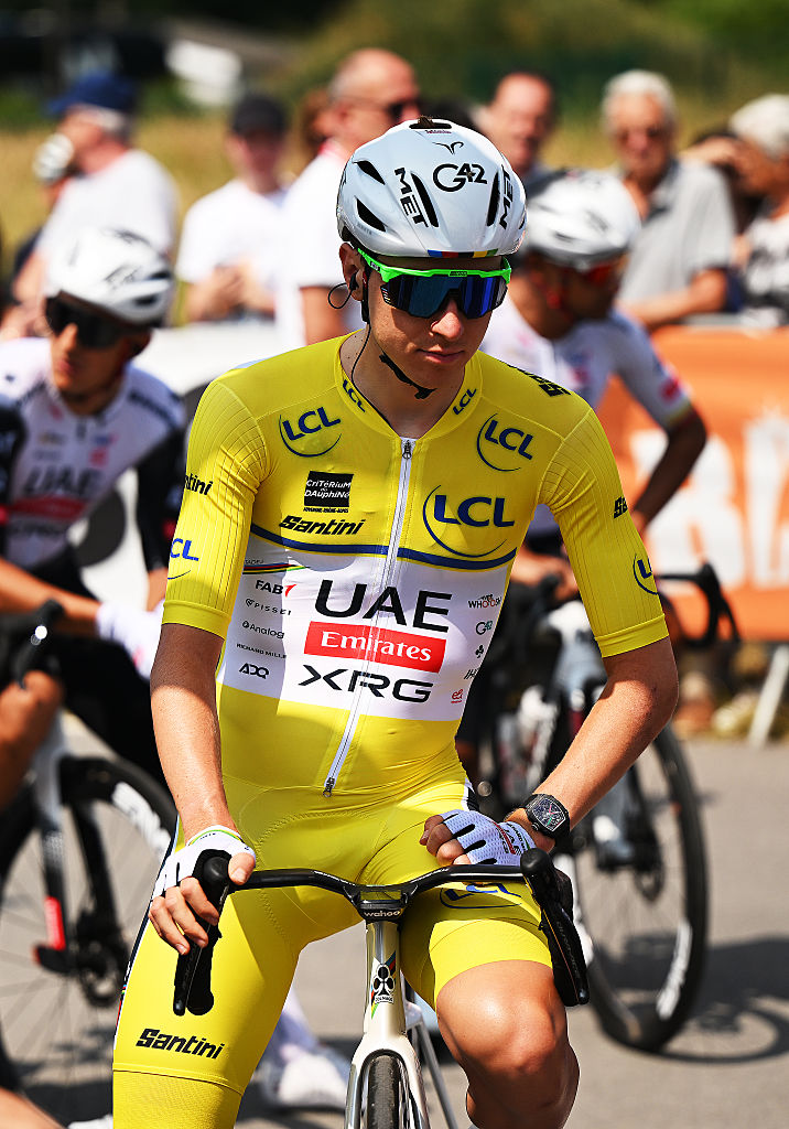 2025 Critérium du Dauphiné stage 2: race leader Tadej Pogačar at the start