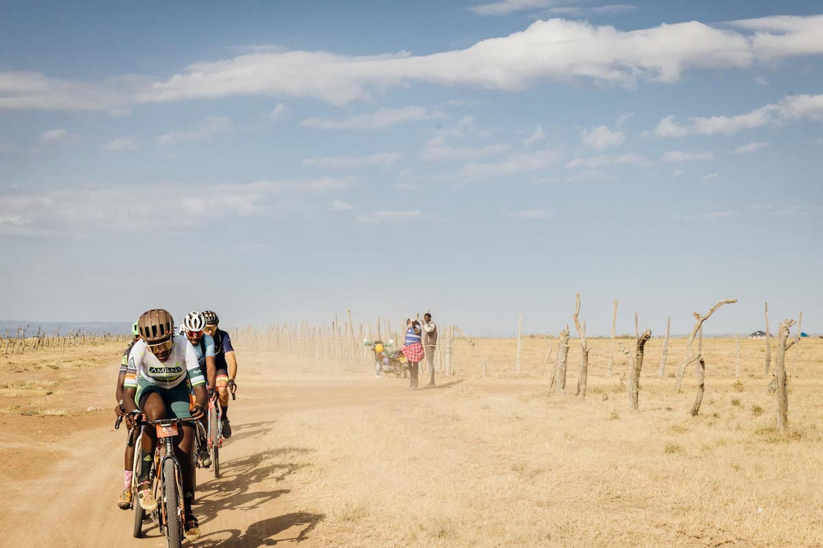 Xaverine Nirere leading the group at the Migration Gravel Race stage 1, 2025