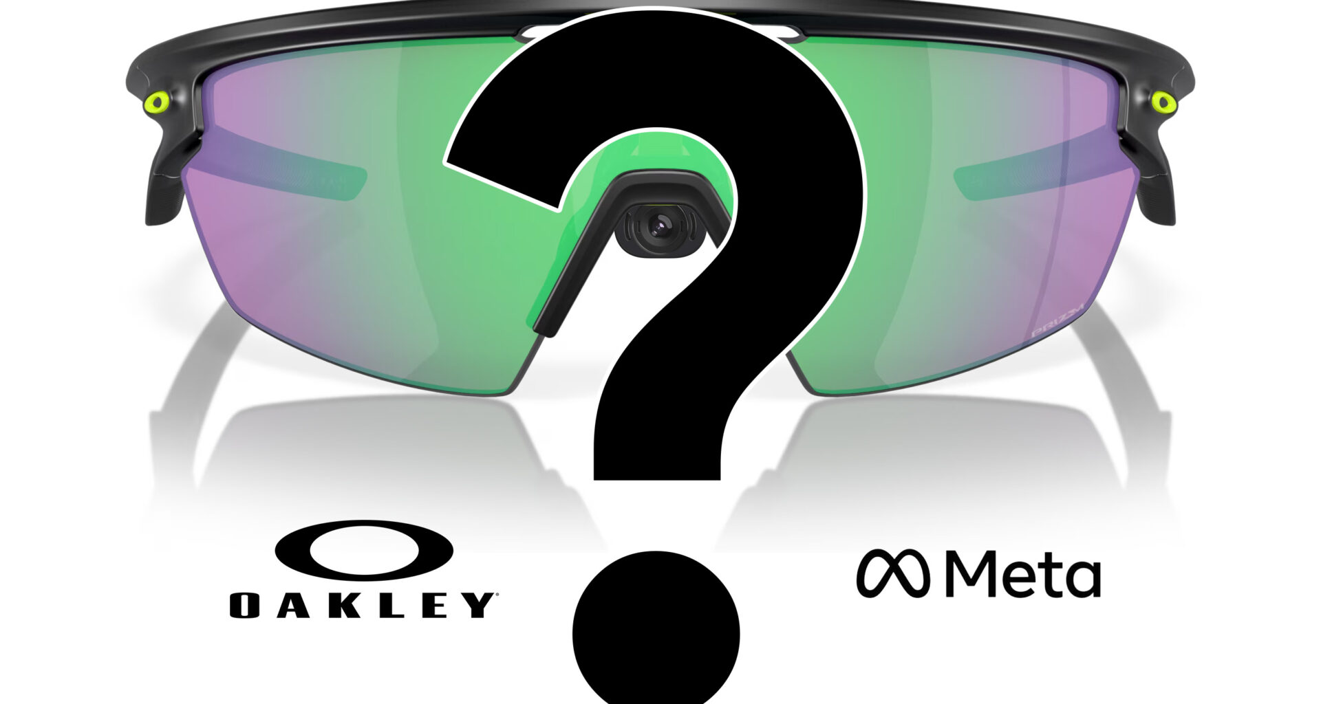 An Oakley Sphaera glasses render with an Xreal Eye camera between the lenses, including Meta and Oakley logos below