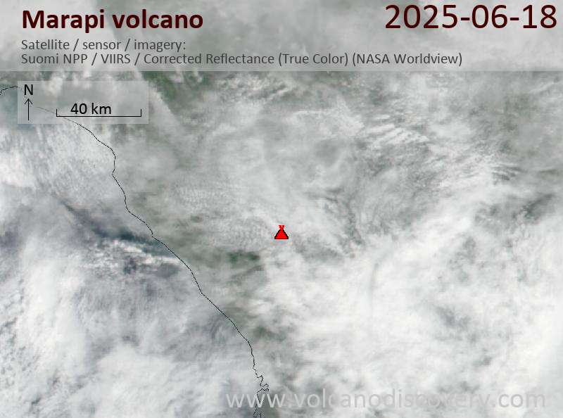 Satellite image of Marapi volcano on 18 Jun 2025