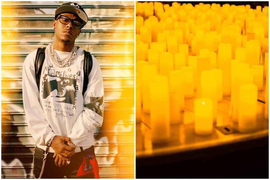 Left to right: American rapper Rich The Kid and a close up of candles