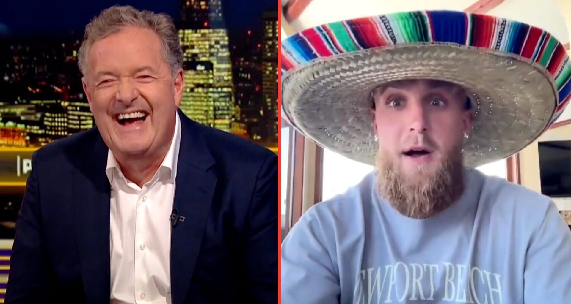 Image of Piers Morgan laughing at Jake Paul during their interview