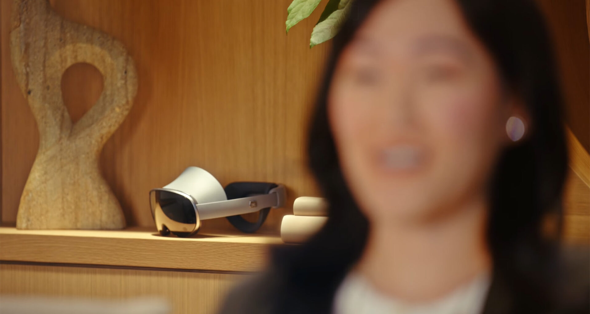 A Samsung Project Moohan headset on a shelf during The Android Show 2025