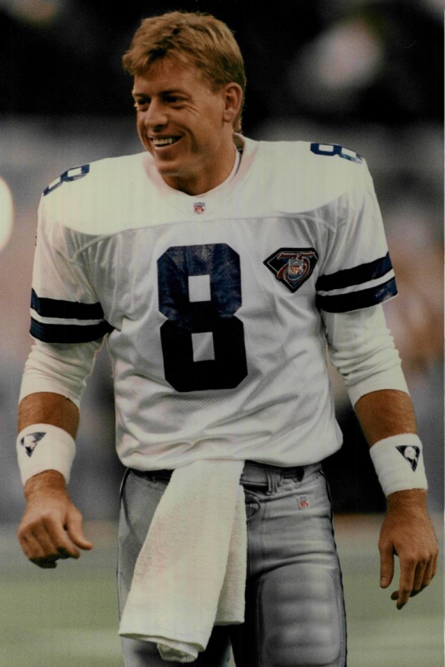 Troy Aikman of the Dallas Cowboys laughing.