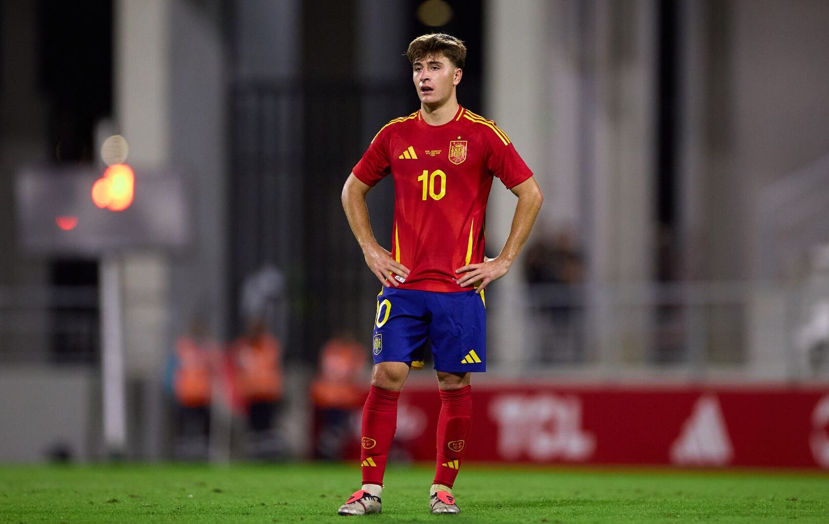 LA LINEA DE LA CONCEPCION, SPAIN - OCTOBER 10: Pablo Torre of Spain looks on during the UEFA European U21 Championship Qualifying match between Spain and Kazakhstan at Estadio Municipal de La Linea on October 10, 2024 in La Linea de la Concepcion, Spain.